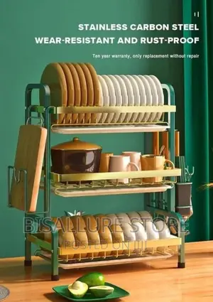 3 Step Black And Gold Plate Rack