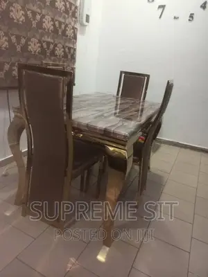 Gold Plated Marble Dining Set by 4 Chairs