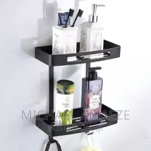 Straight Black Bathroom Shelf