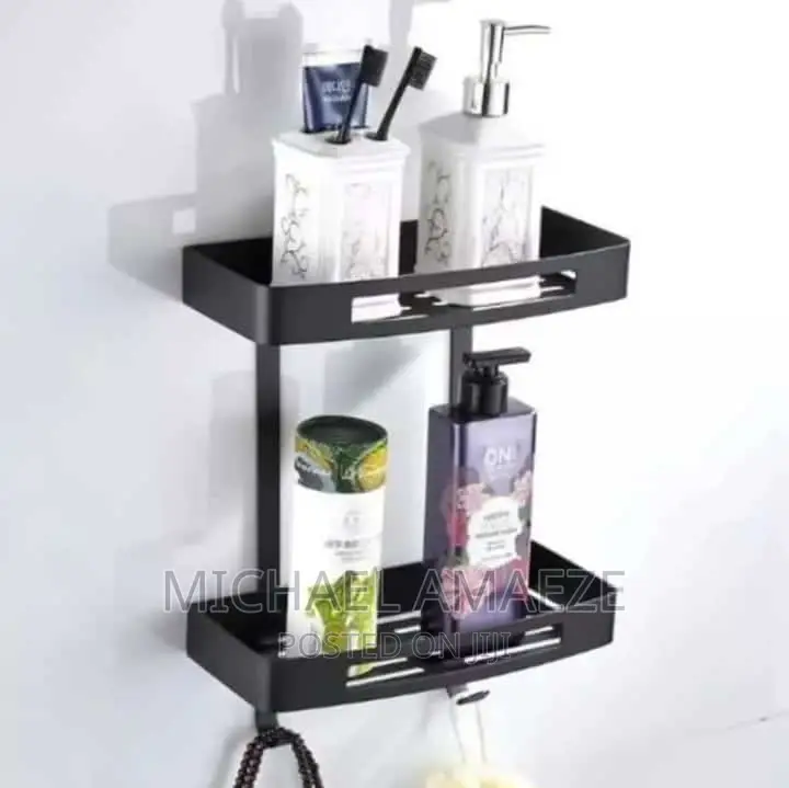 Straight Black Bathroom Shelf
