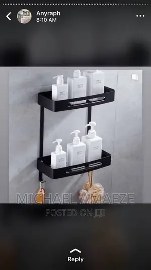 Straight Black Bathroom Shelf