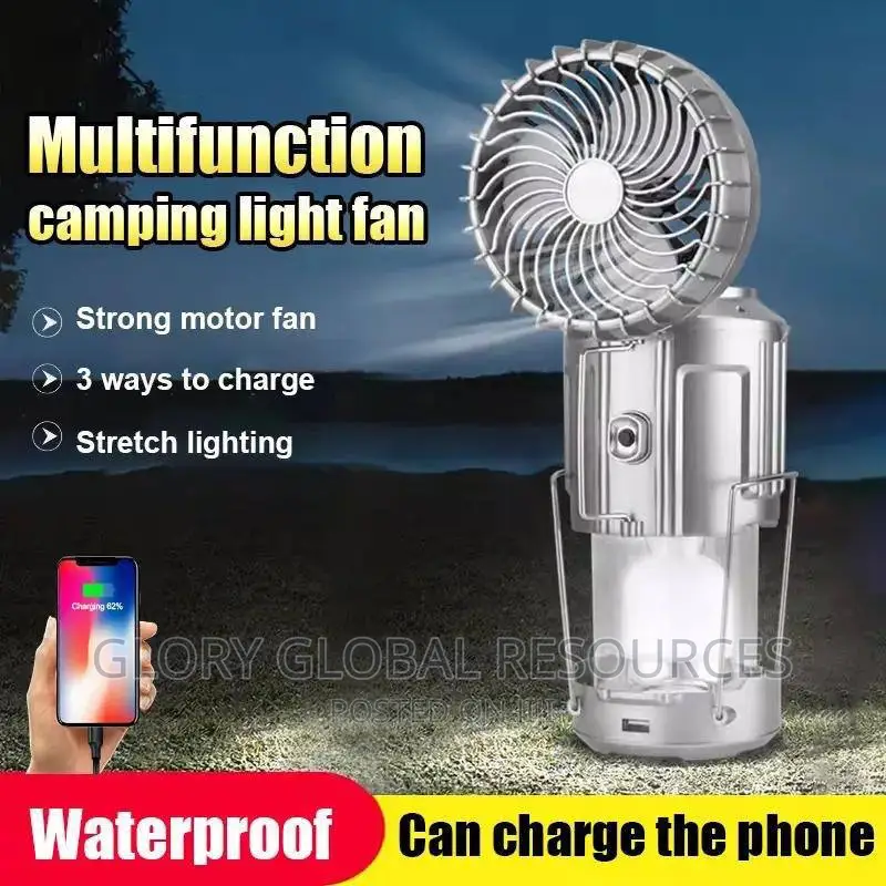 Solar Indoor/Camping Light With Fan Flashlight