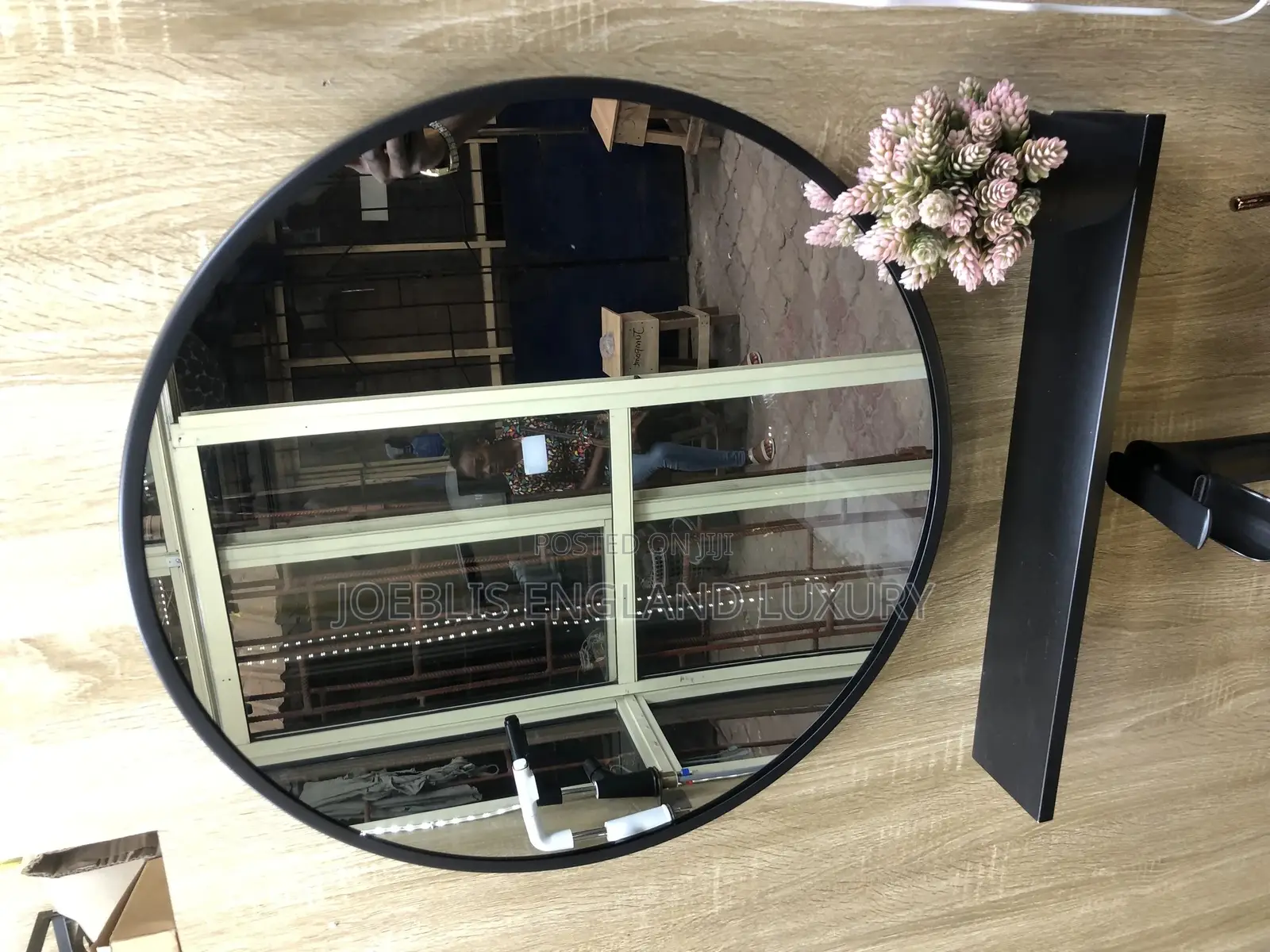 Black Frame Mirror With Shelf