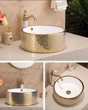 Round Mosaic Gold Countertop Basin