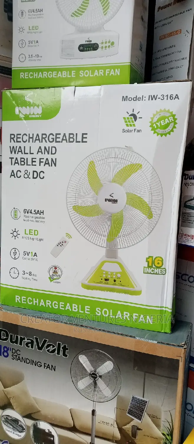 Iwin Rechargable Ac/Dc Table/Wall Fan,16",