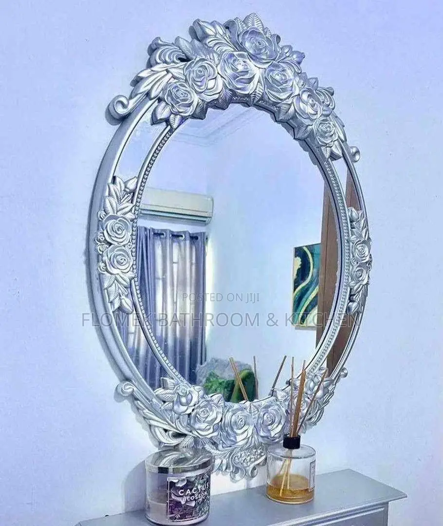 Silver Framed Mirror With Design