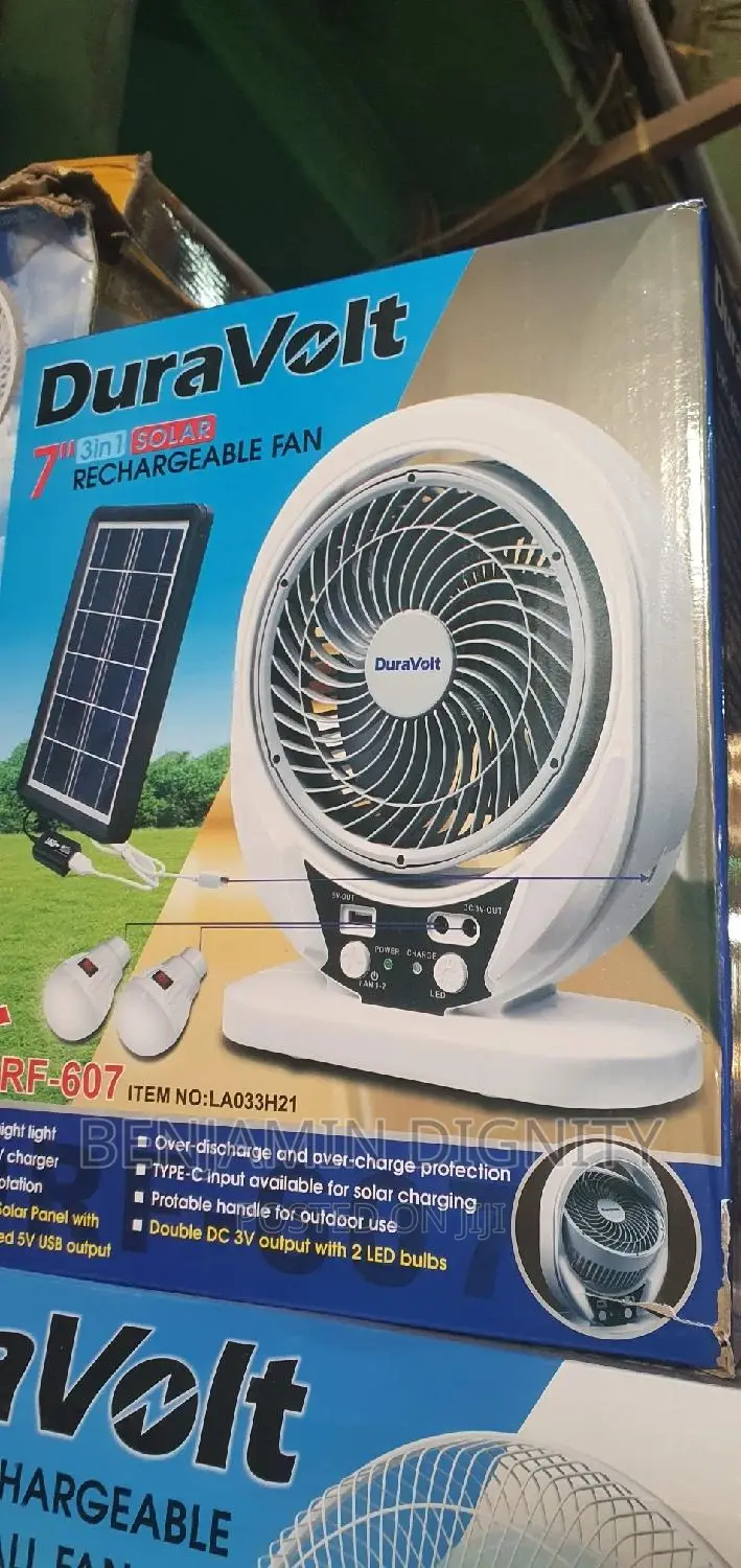 7" Solar Rechargeable Table Fan