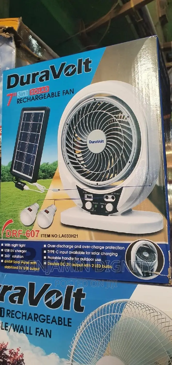 7" Solar Rechargeable Table Fan