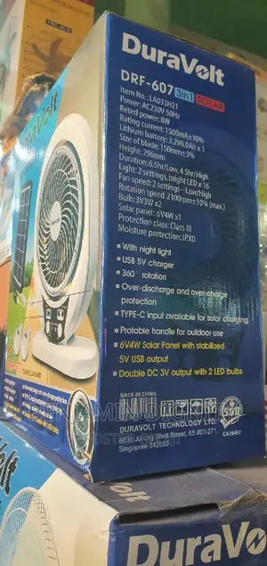 7" Solar Rechargeable Table Fan