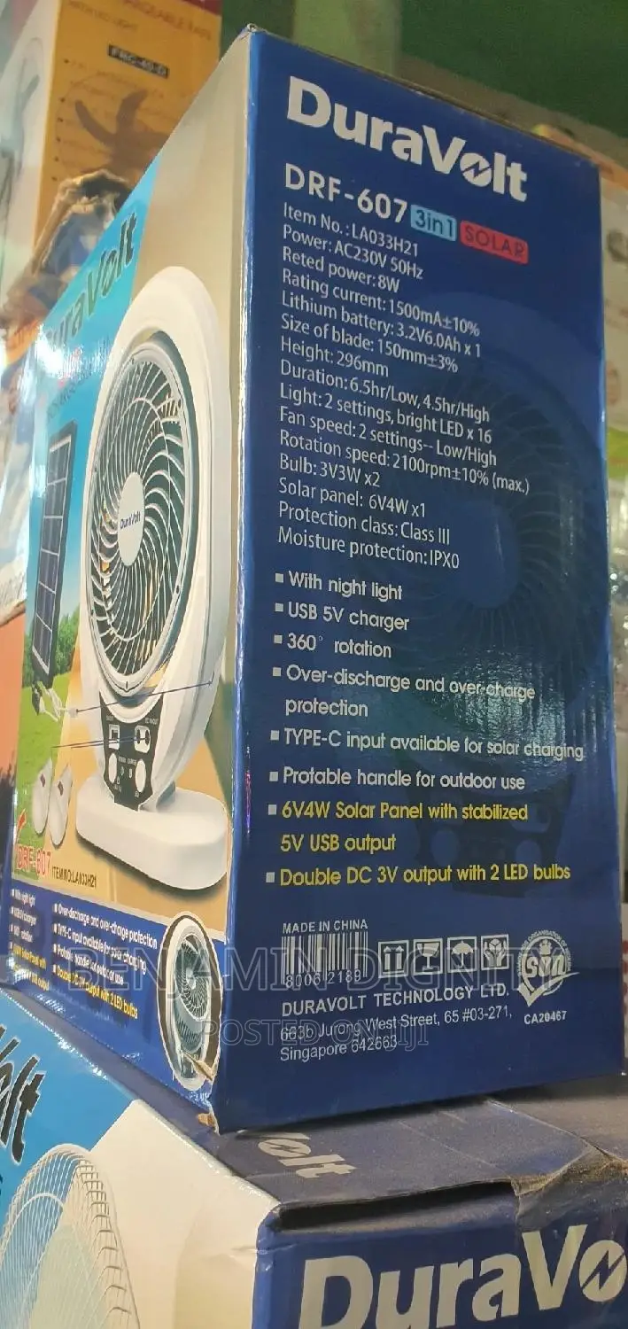 7" Solar Rechargeable Table Fan