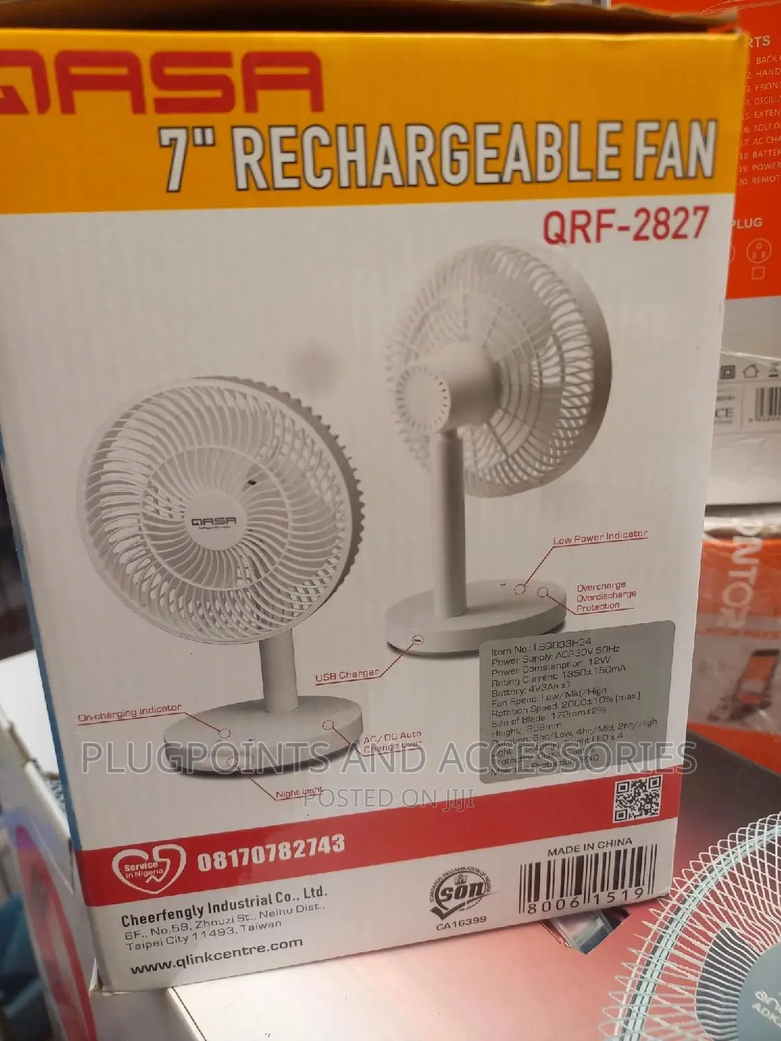 Qasa 7" Rechargeable Fan