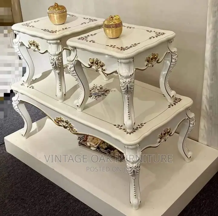 Royal Designed Cream Centre Table With 2 Side Stools