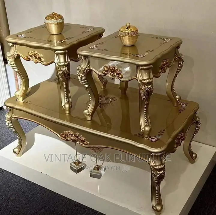 Royal Designed Gold Centre Table With 2 Side Stool
