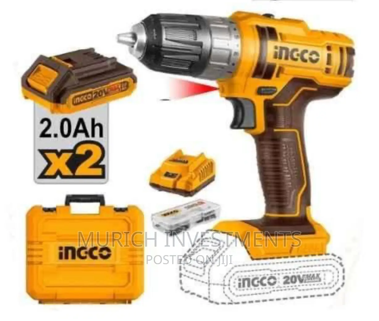 51pcs Drill Machine Kit, INGCO Cordless Drill 20V