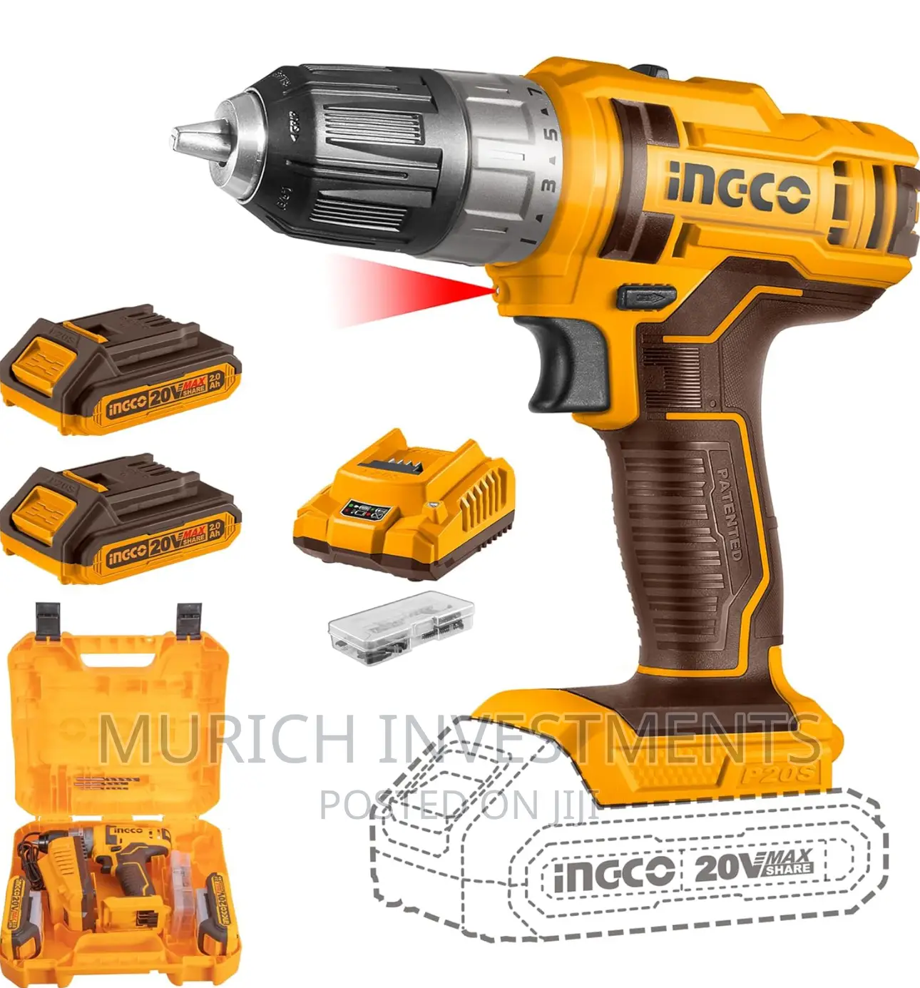 51pcs Drill Machine Kit, INGCO Cordless Drill 20V