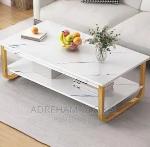 Faux Marble Design Double Layer Centre Table, Black) 120cm.