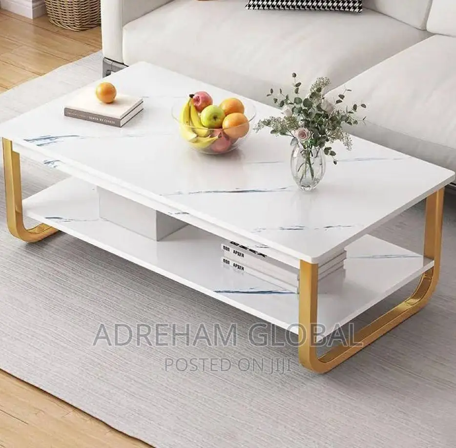 Faux Marble Design Double Layer Centre Table, Black) 120cm.