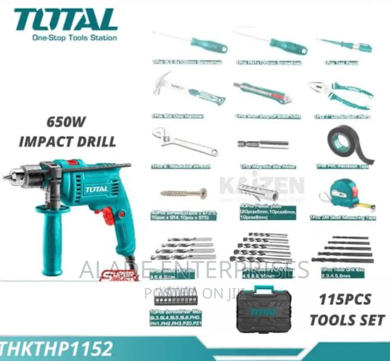 Total Thkthp1152 Impact Drill 650W + 115 PCS Tools Set