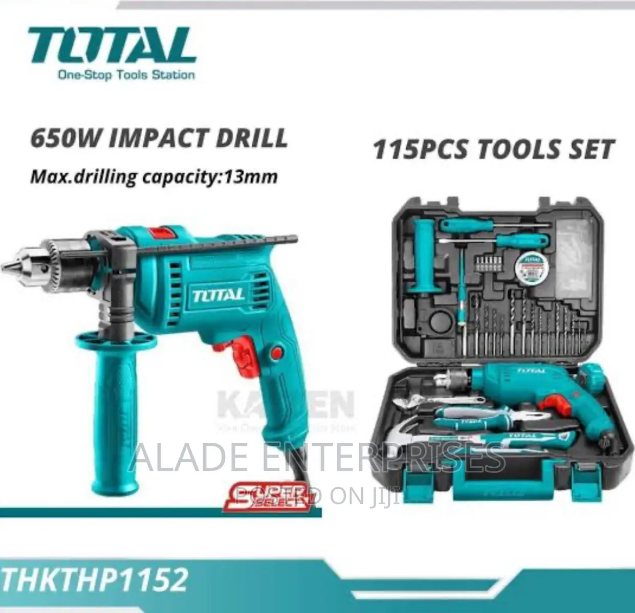 Total Thkthp1152 Impact Drill 650W + 115 PCS Tools Set