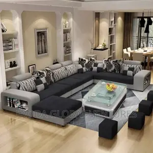 Set of U-Shape Sofa Chairs With Table and Side Stools. Lij091