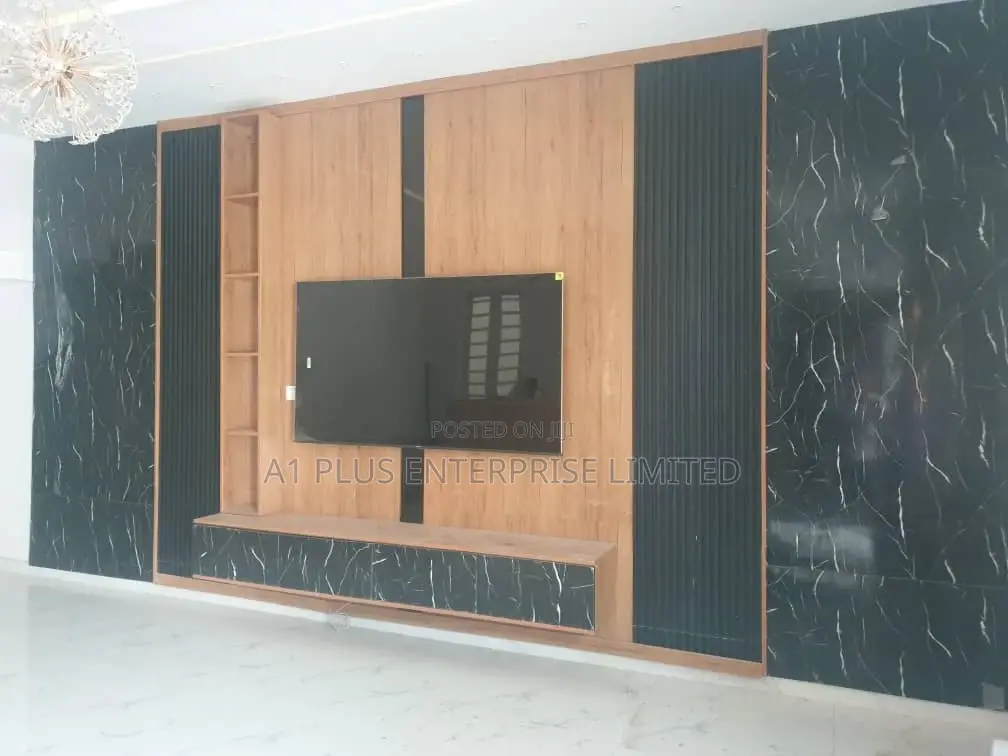 TV Wall Cladding With Black and Brown Combo