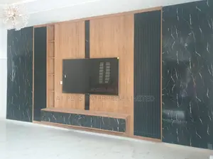 TV Wall Cladding With Black and Brown Combo