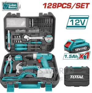 Total 128 Pieces Tool Set With 12V Li-Ion Cordless Drill THK