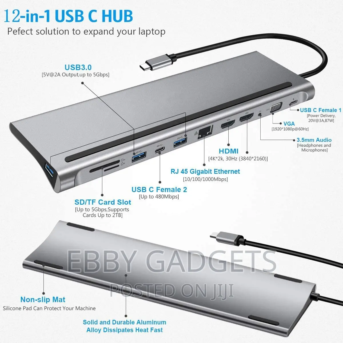12 in 1 Usb Type C Hub Adapter Laptop Docking