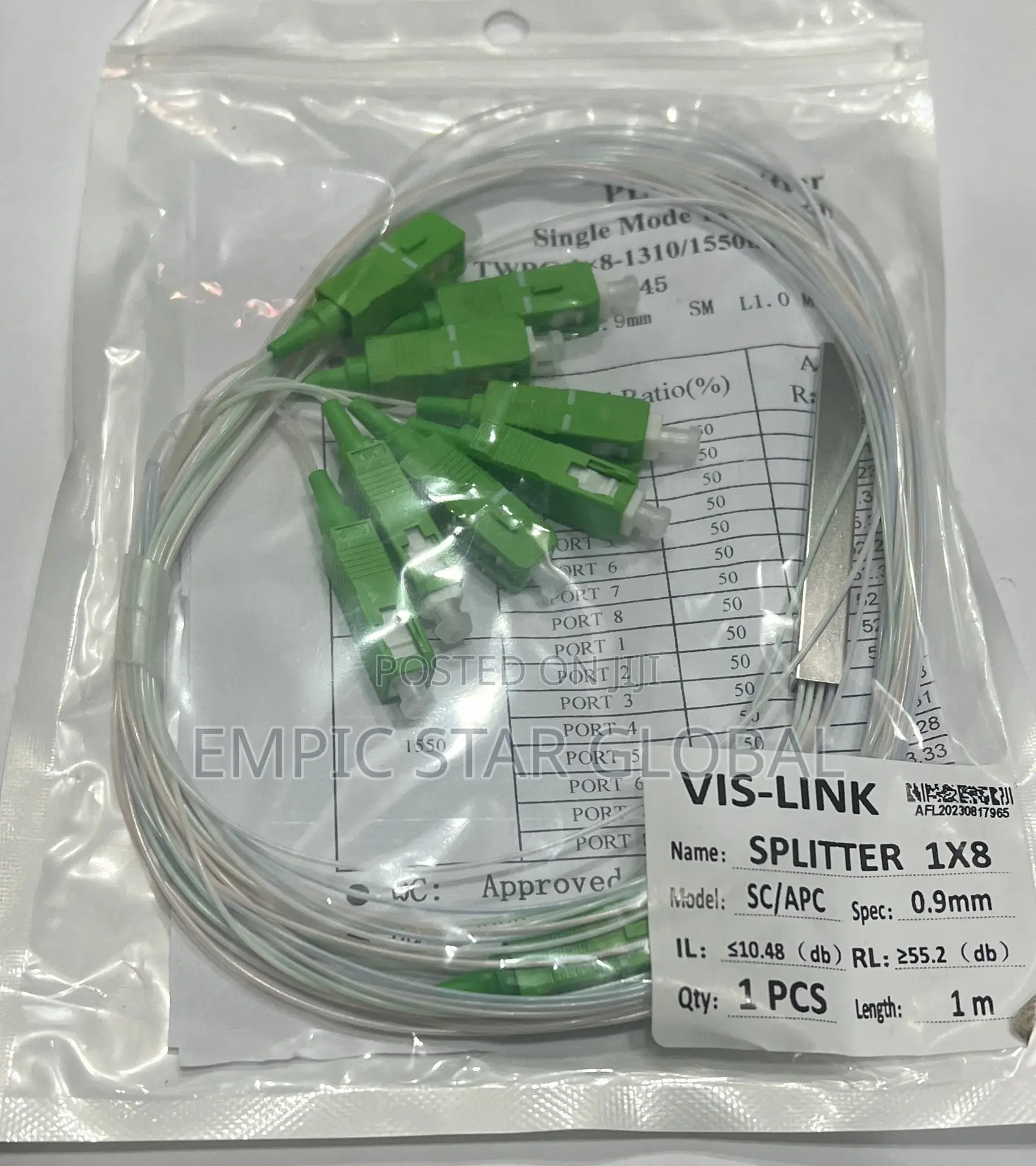 1 X 8 PLC Fiber Splitter, Mini Module, 900μm, SC/APC, Single