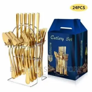 Gold Stainless Steel Spoons Forks With RACK