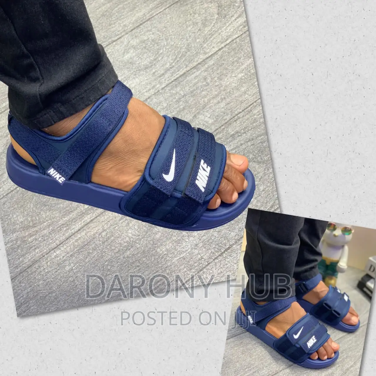Classy NIKE Luxury Carton Sandals Black/Ash/Blue