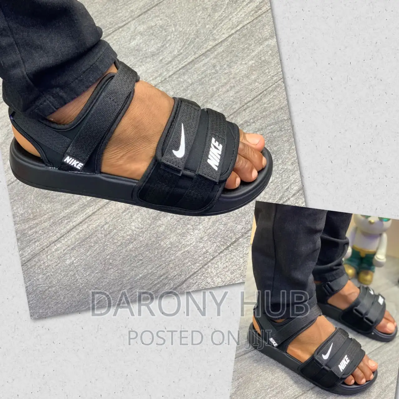 Classy NIKE Luxury Carton Sandals Black/Ash/Blue