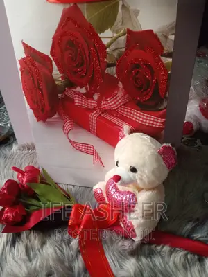 Red Scented Rose Flower and a Teddy Inside a Fancy Bag 011