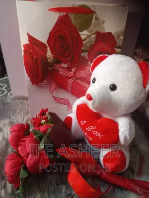 Scented Red Rose Flower With a Teddy Bear in a Fancy Bag