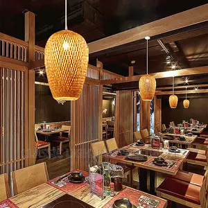 Bamboo Lampshade Led Pendant Lamp Natural Rattan