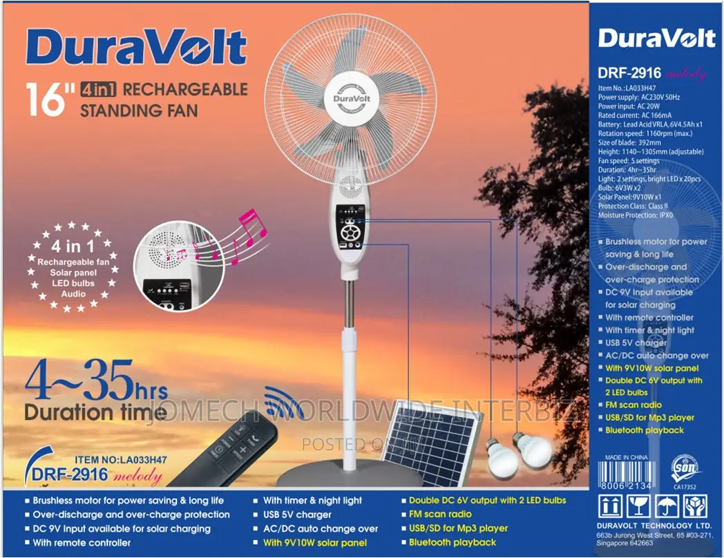 16" Standing Fan Rechargeable