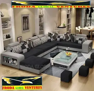 Set of U-Shape Sofa Chairs With Table and Side Stools. 9 Seaters. Lja5
