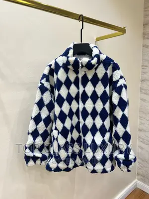 Argyle Pattern Zip-Up Stand Collar Fleece Plush Jacket