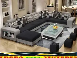 Set of U-Shape Sofa Chairs With Table and Side Stools. Le01