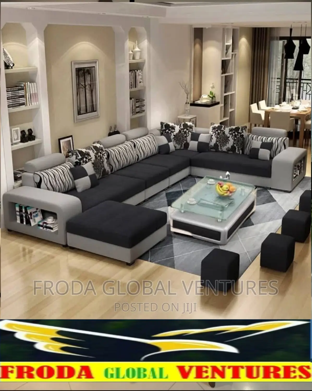 Set of U-Shape Sofa Chairs With Table and Side Stools. Lb01