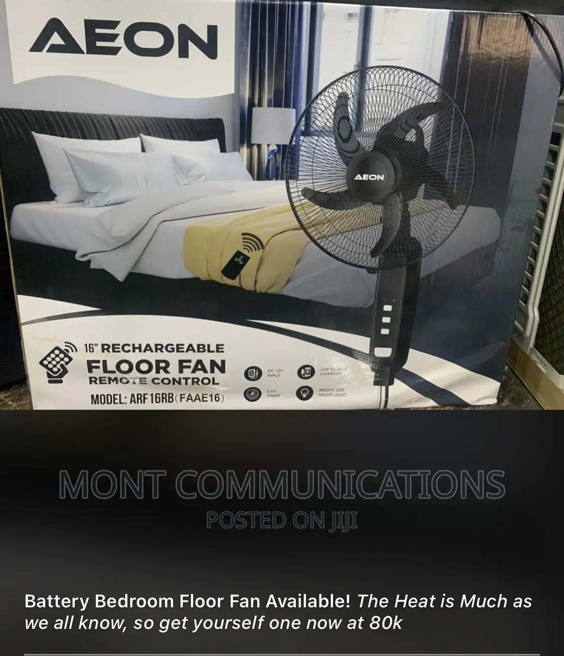 16" Rechargeable Floor Fan Remote Control