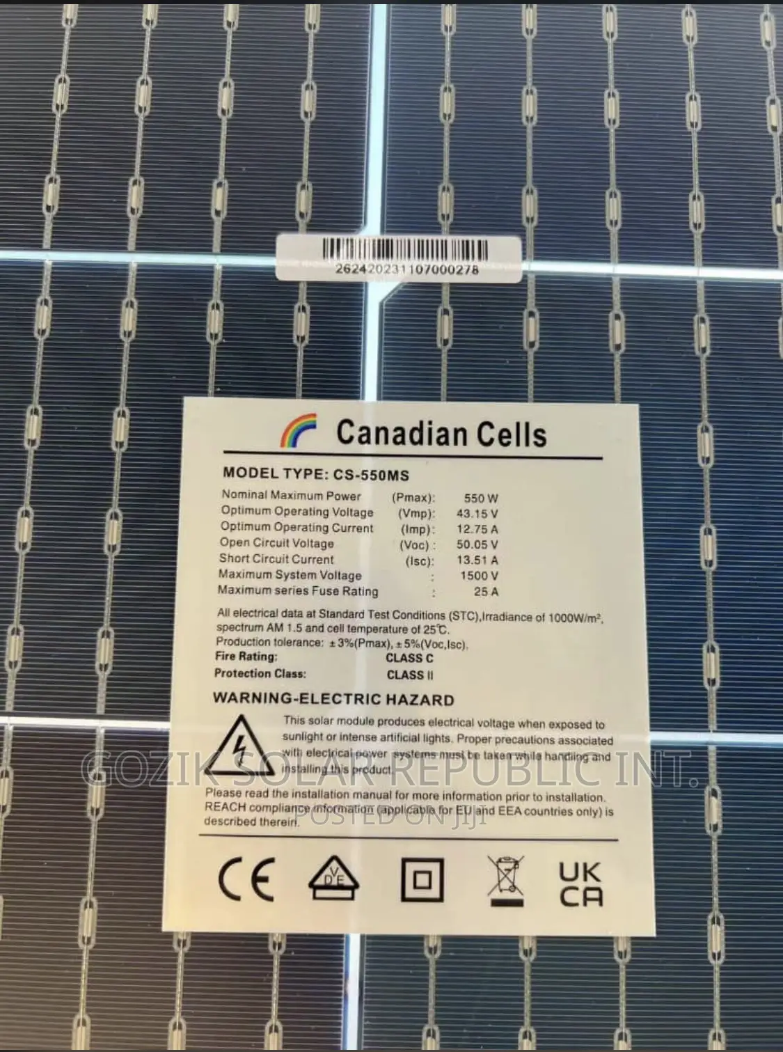 550w Canadian Cells Solar Panel