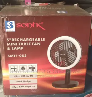 Sonik Rechargeable Mini Table Fan With Round LED Lamp -5"