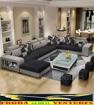 Set of U-Shape Sofa Chairs With Pillows, Table, Side Stools. Agp01