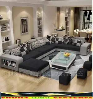 Set of U-Shape Sofa Chairs With Pillows, Table, Side Stools. Lmg07