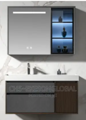 Dining Water Resistant Cabinet With 3-Shelf and LED Mirror