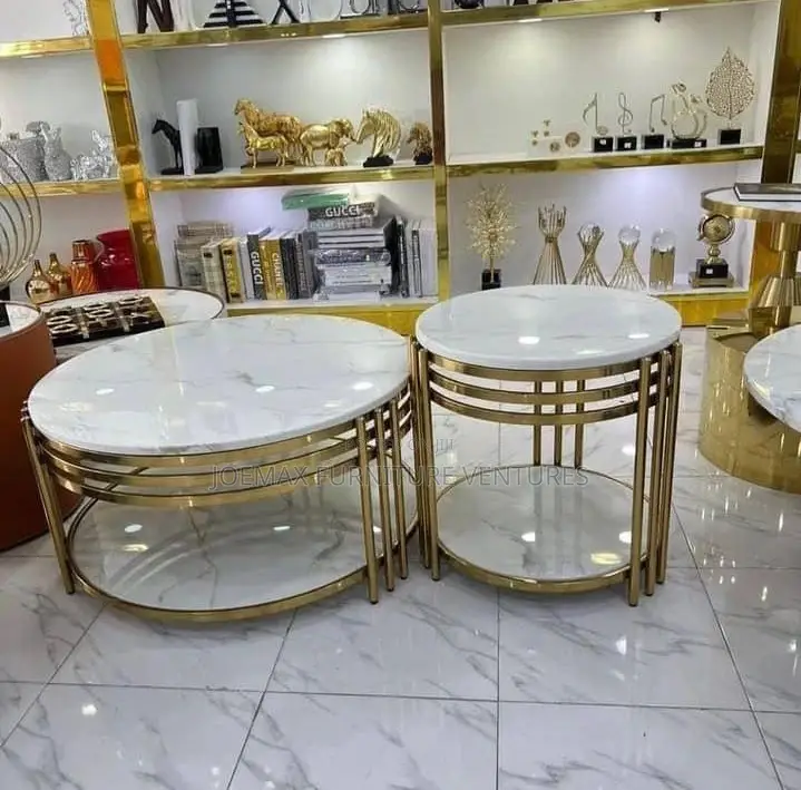 Turkey Marble Center Table Set With Two Side Stools.