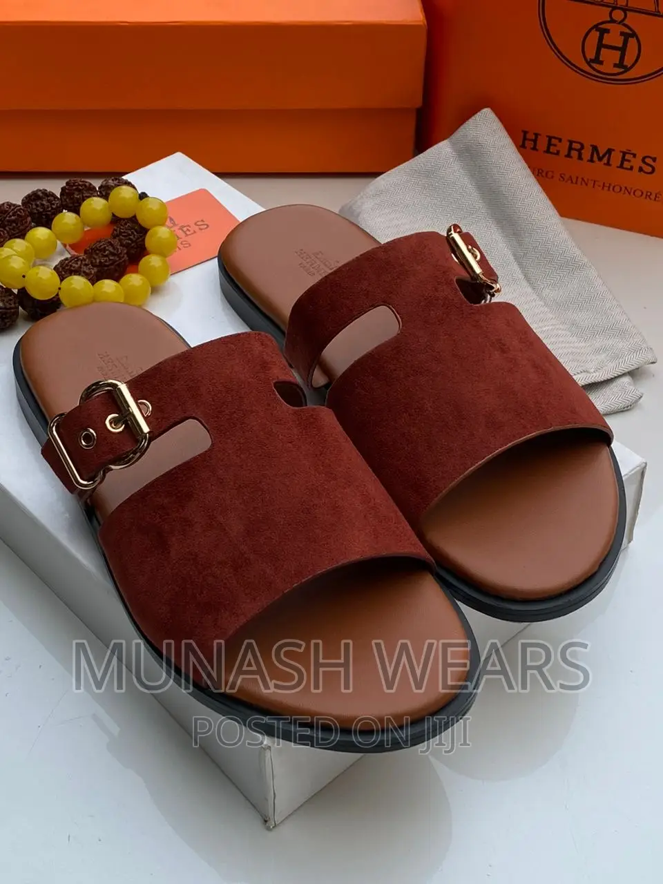 Original Hermes Leather Slipers