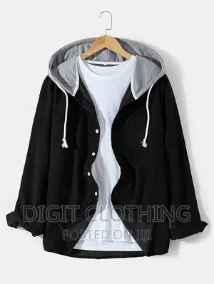 Guys Solid Button Front Pocket Drawstrings Corduroy Shirt