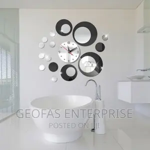 Silver Circle 3D Crystal Mirror Wall Clock Wall Sticker